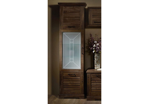 Пенал со стеклом высокий, Кантри (592*410*2104) Орех Риббек темный, 30801