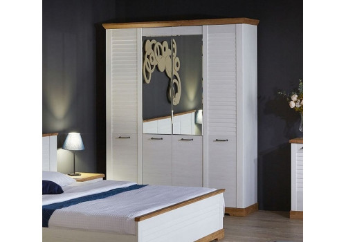 Шкаф 4-х дверный, Кантри (1860*558*2300) Сосна Андерсен, Орех Риббек натуральный, 11508