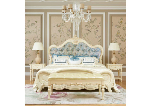 Кровать Милано MK-1866-IV двуспальная с кристаллами (цвет патины: золото) Слоновая кость