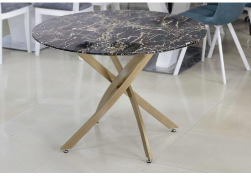 Стол обеденный F-957-1 MK-6908-BM круглый Золото/черный мрамор