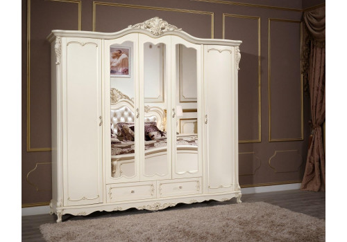 Шкаф Глория MK-2729-WG 5-дверный с зеркалами 256х64х250 см Молочный