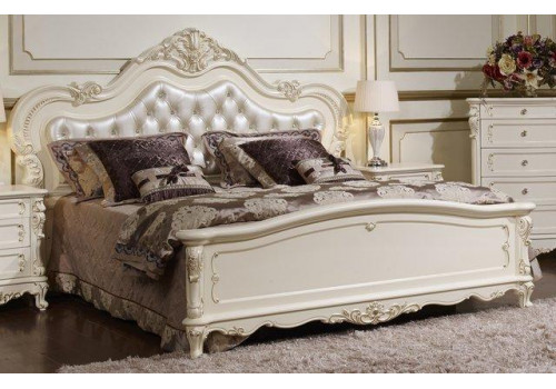 Кровать Глория Молочный с золотом 160х200  MK-2702-WG