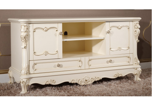 ТВ тумба 1,3м Глория Молочный с золотом MK-2718-WG