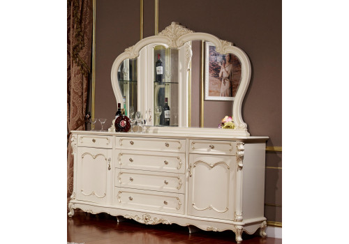 Сервант с зеркалом Глория Молочный с золотом MK-2721-WG