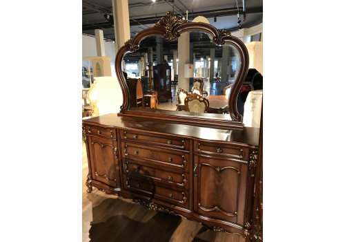 Сервант с зеркалом Глория Тёмный орех с золотом MK-2721-BG