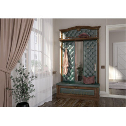 Вешалка с фигурным декором с обувницей на 4 крючка, зеркалом, полкой Б5.8-9 Орех/Изумруд
