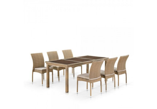Комплект плетеной мебели T365/Y380B-W65 Light Brown (6+1)