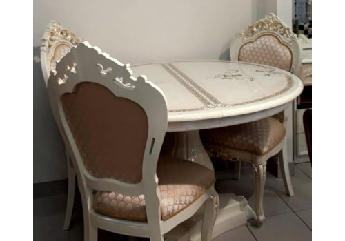 Стол раскладной круглый (малый)  РОЗА Бежевый глянец