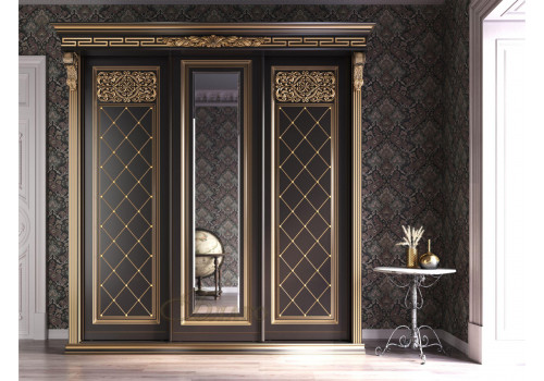 Шкаф-купе  Классика  3-ств. с зеркалом, орех патина золото Б8.72-3