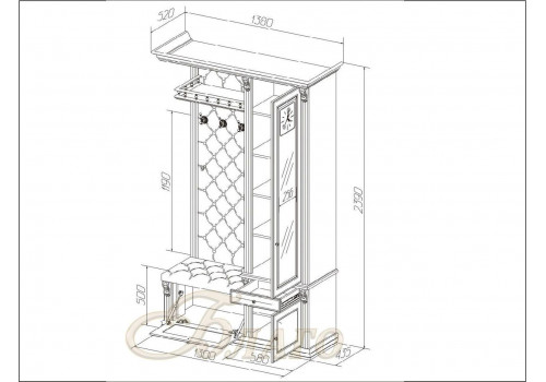 Прихожая со шкафом и полкой Б5.11-2 Карамель/Бежевый