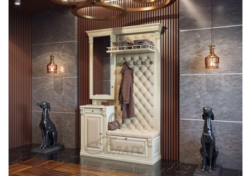 Прихожая на 5 крючков с тумбой, полкой и зеркалом открытым Б5.11-13 Карамель