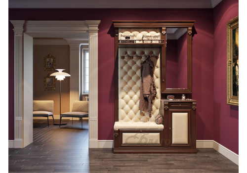 Прихожая на 5 крючков с тумбой, полкой и зеркалом открытым Б5.11-13 Орех