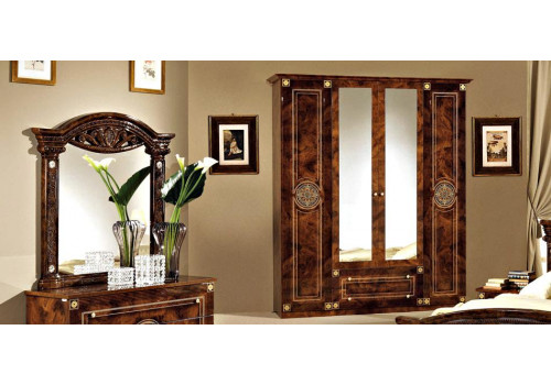 Шкаф 4-х дверный с зеркалами РОМА орех глянец