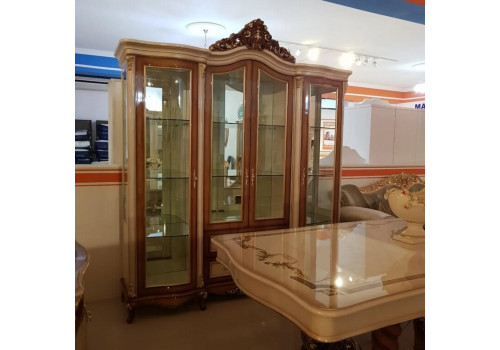 Витрина 4-дверная  Екатерина EKATERINA 3906 , слоновая кость+орех