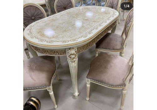 Стол Изабелла Белый золото Овальный раскладной