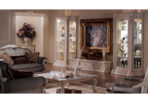 Витрина 1-дверная ИЗАБЕЛЛА IZABELLA 208, белый с золотом