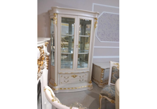 Витрина 2-дверная ИЗАБЕЛЛА IZABELLA 208, белый с золотом