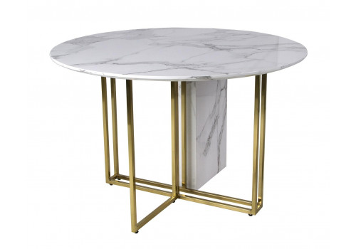 Стол Венера MK-6919-WM обеденный круглый 120х120х76 см Белый мрамор/Золото