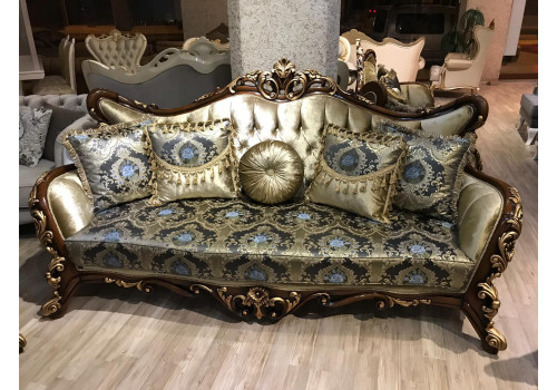 Комплект мягкой мебели ОНУР ONUR, орех с золотом, ткань - с синими цветами