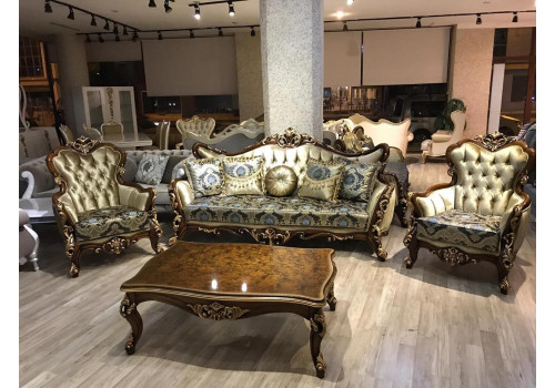 Комплект мягкой мебели ОНУР ONUR, орех с золотом, ткань - с синими цветами