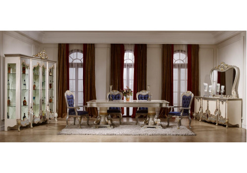 Столовая Шанель 3911 ткань синяя, слоновая кость