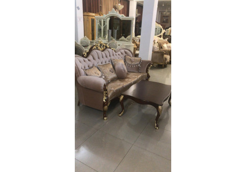 Комплект мягкой мебели СУЛТАН SULTAN, орех с золотом, ткань - беж золотистый