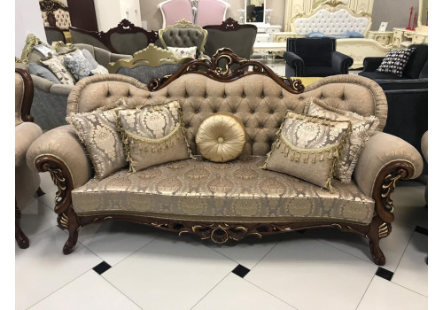 Комплект мягкой мебели СУЛТАН SULTAN, орех с золотом, ткань - беж золотистый