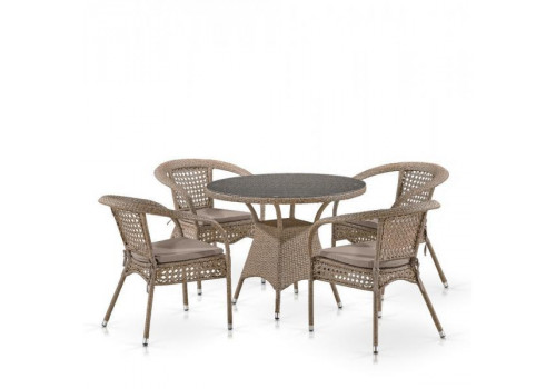 Комплект плетеной мебели Лион-1B T220CT/Y32-W56 Light brown 4Pcs
