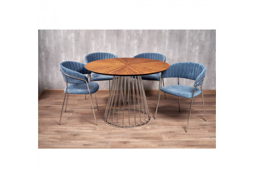 Стол Liverpool диам.110см, шпон орех лучевой набор, с хромированными ножками