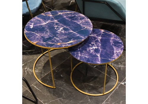 Набор кофейных столиков Tango темно-синий с ножками матовое золото, 2шт