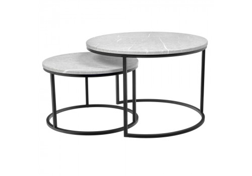 Набор кофейных столиков Tango светло-серый мрамор с чёрными ножками, 2шт
