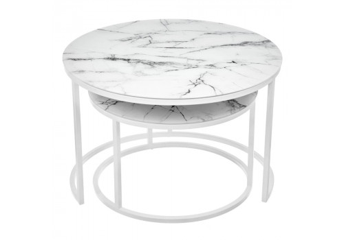 Набор кофейных столиков Tango белый мрамор с белыми ножками