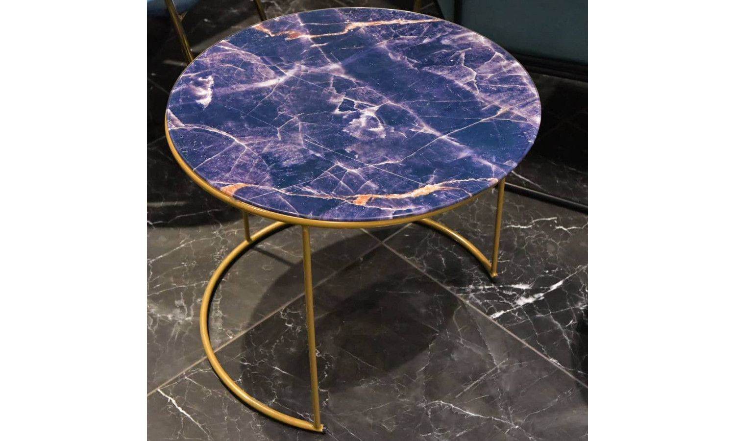 Набор кофейных столиков Tango темно-синий с ножками матовое золото, 2шт