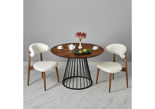 Стул Lucas белый искусственный мех с ножками цвета орех