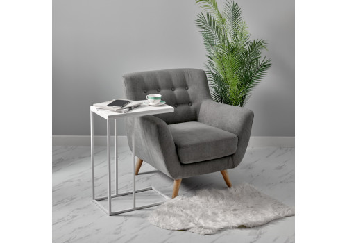 Придиванный столик Loft 50x30см, белый мрамор с белыми ножками