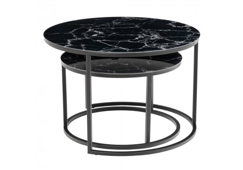 Набор кофейных столиков Tango чёрный мрамор с чёрными ножками, 2шт