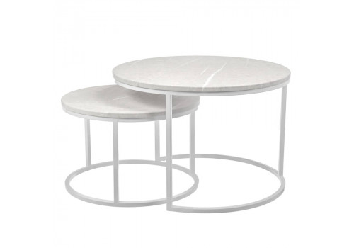 Набор кофейных столиков Tango бежевый мрамор с белыми ножками, 2шт