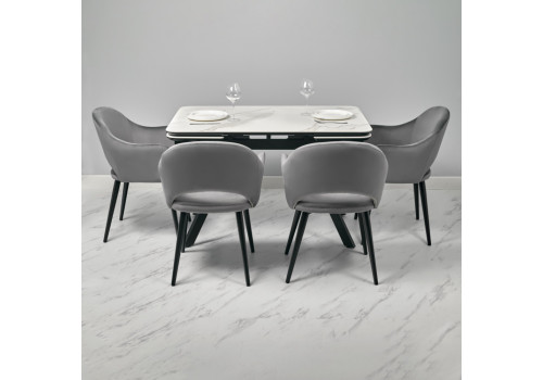 Стол Arthur раскладной 120-184x80x75см, керамогранит белый мрамор Greys White, чёрный