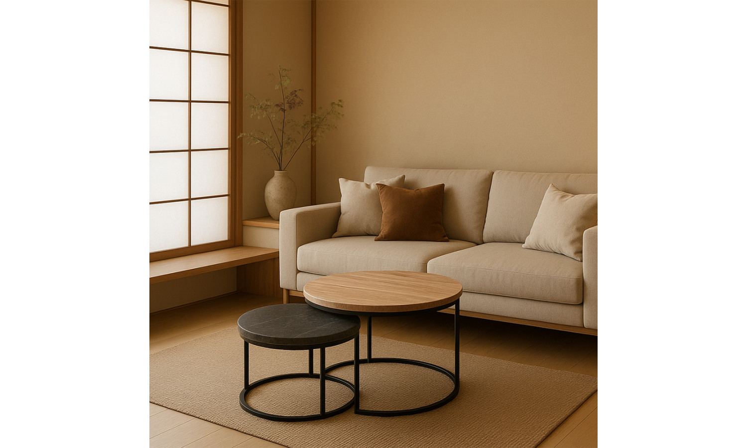 Набор кофейных столиков Tango орех и серый мрамор с чёрными ножками, 2шт