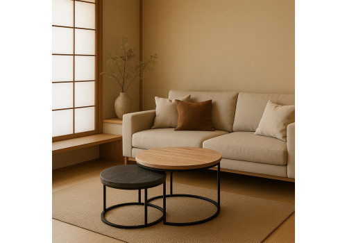 Набор кофейных столиков Tango орех и серый мрамор с чёрными ножками, 2шт