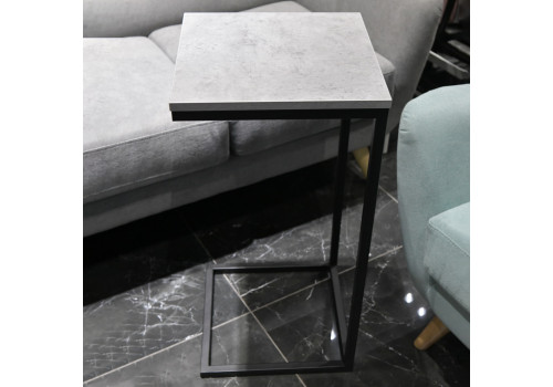Придиванный столик Loft 35x35см, серый мрамор с чёрными ножками