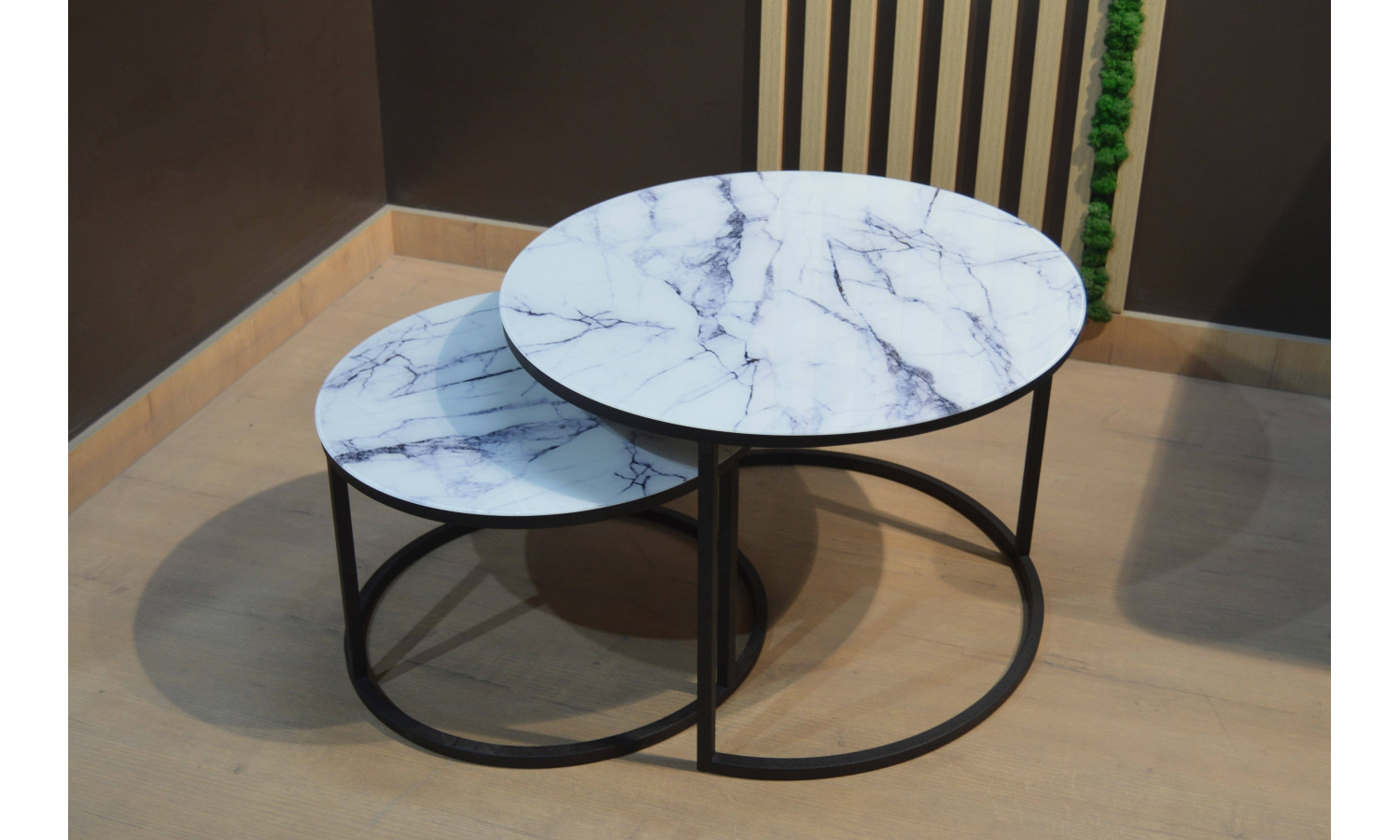 Набор кофейных столиков Tango белый мрамор с черными ножками