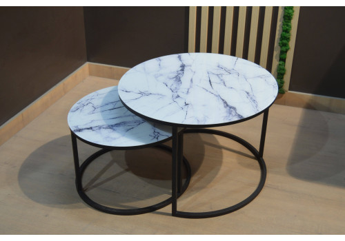 Набор кофейных столиков Tango белый мрамор с черными ножками