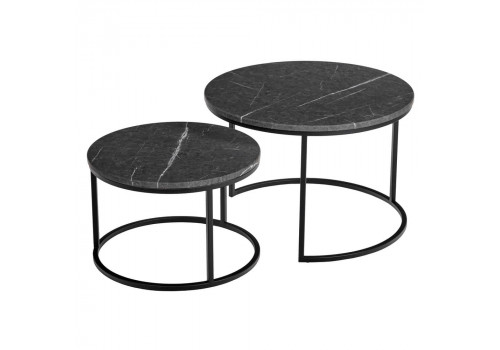 Набор кофейных столиков Tango серый мрамор с чёрными ножками, 2шт