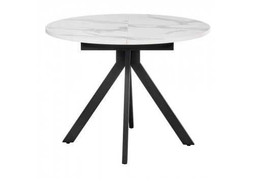 Стол Rudolf круглый раскладной 100-130x100x75см, белый мрамор, чёрный