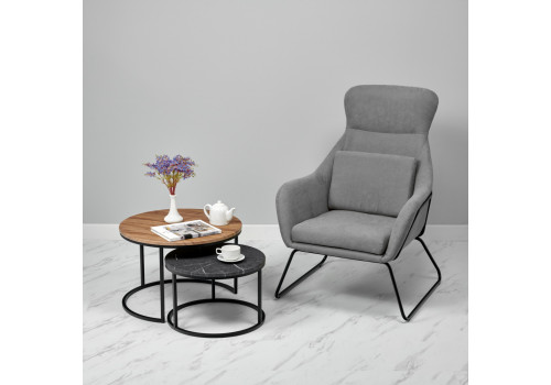 Набор кофейных столиков Tango орех и серый мрамор с чёрными ножками, 2шт