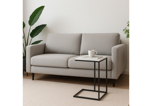 Придиванный столик Loft 50x30см, белый мрамор, чёрные ножки