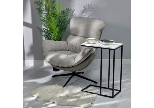 Придиванный столик Loft 50x30см, белый мрамор, чёрные ножки