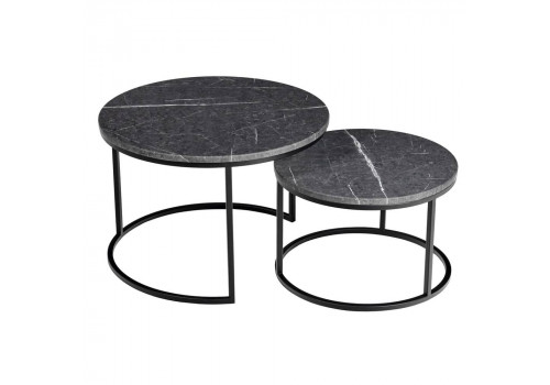 Набор кофейных столиков Tango серый мрамор с чёрными ножками, 2шт