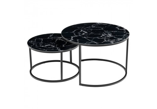 Набор кофейных столиков Tango чёрный мрамор с чёрными ножками, 2шт